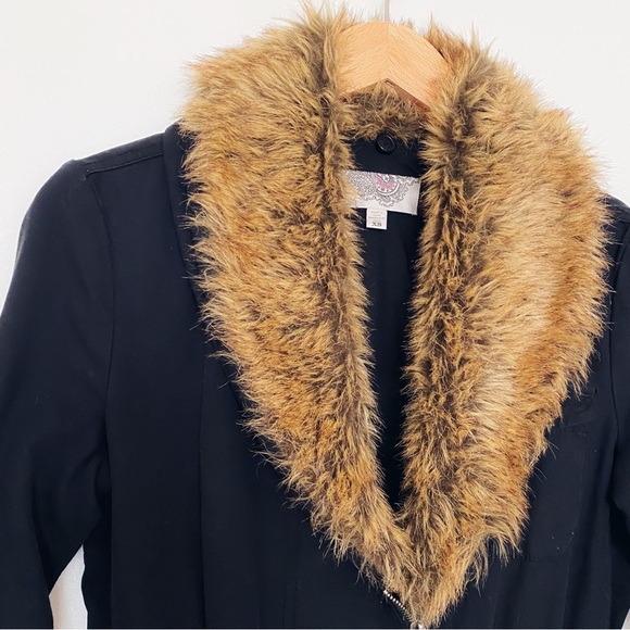 Ecote Urban Outfitters black zip up faux fur jacket coat removable fur trim XS - Picture 4 of 4